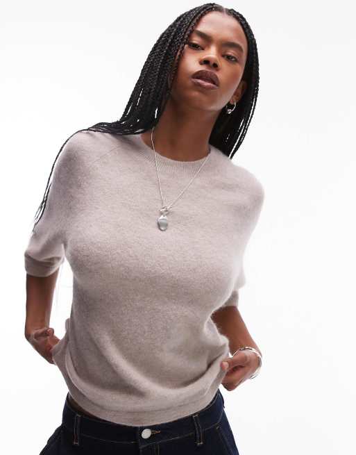 & Other Stories alpaca short sleeve knit sweater in light mole