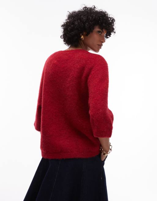 & Other Stories alpaca short sleeve knitted jumper in red