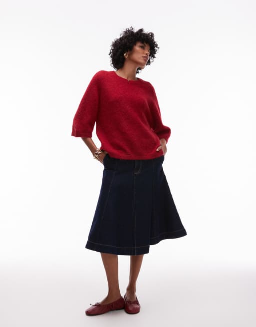 & Other Stories alpaca short sleeve knitted jumper in red