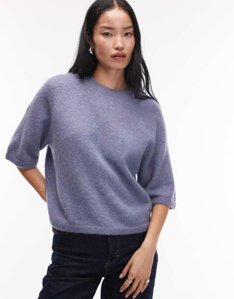 & Other Stories alpaca short sleeve knit sweater in blue melange - view 1