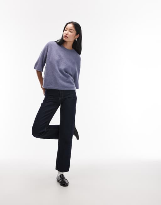 & Other Stories alpaca short sleeve knit sweater in blue melange