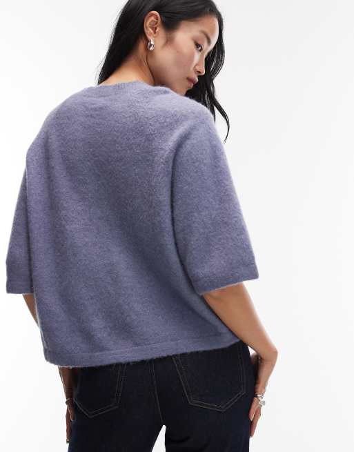 & Other Stories alpaca short sleeve knit sweater in blue melange
