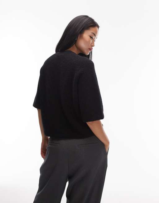 & Other Stories alpaca short sleeve knitted jumper in black exclusive to ASOS, 4 of 4