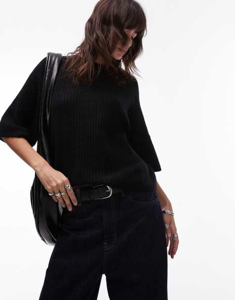 & Other Stories alpaca short sleeve knitted jumper in black - view 1