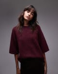 [Other Stories] & Other Stories alpaca short sleeve knitted jumper in burgundy exclusive to ASOS-Red S BURGUNDY