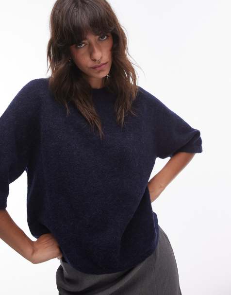 & Other Stories alpaca short sleeve knitted jumper in navy exclusive to ASOS - view 1