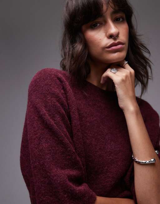 & Other Stories alpaca short sleeve knitted sweater in burgundy exclusive to ASOS