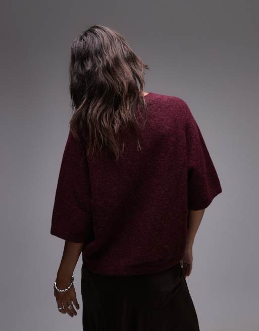 & Other Stories alpaca short sleeve knitted sweater in burgundy exclusive to ASOS