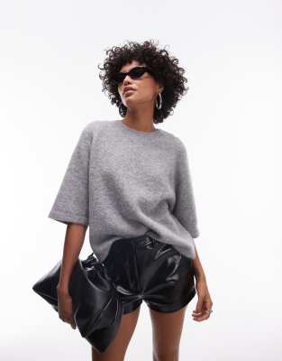 Other Stories Alpaca Short Sleeve Knitted Sweater In Gray