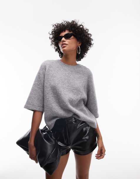 & Other Stories alpaca short sleeve knitted sweater in gray - view 1