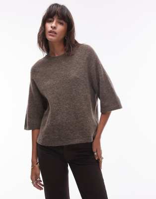 Other Stories Alpaca Short Sleeve Knitted Sweater In Brown