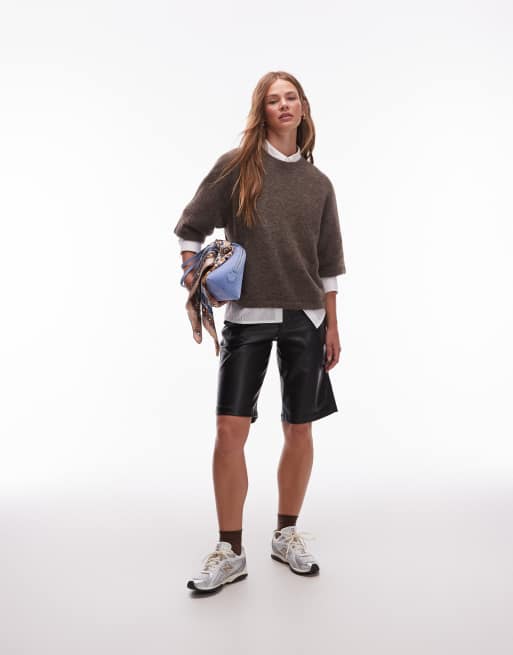 & Other Stories alpaca short sleeve knitted sweater in light brown