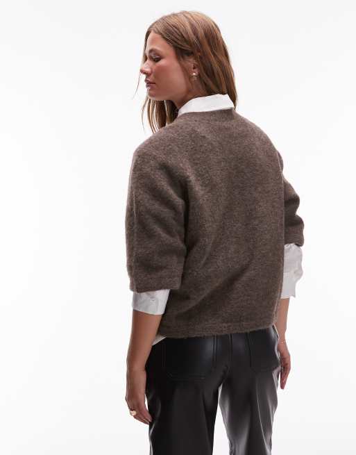 & Other Stories alpaca short sleeve knitted sweater in light brown