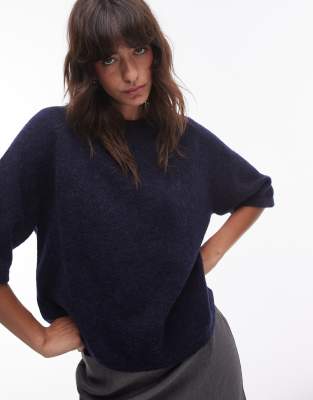 & Other Stories alpaca short sleeve knitted sweater in navy exclusive to ASOS