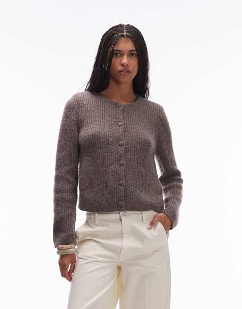 & Other Stories alpaca wool blend cardigan jacket with jet pockets in mole brown - view 1