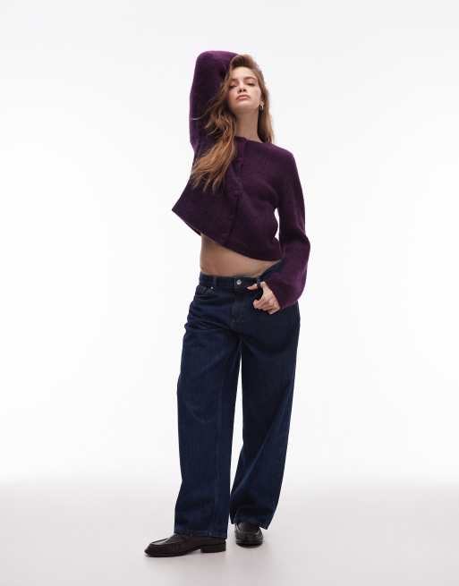 & Other Stories alpaca wool blend cardigan jacket with jet pockets in purple berry