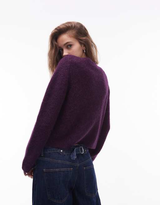 & Other Stories alpaca wool blend cardigan jacket with jet pockets in purple berry