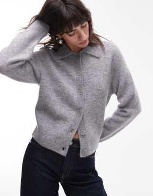 & Other Stories & Other Stories alpaca wool blend cardigan with collar in grey