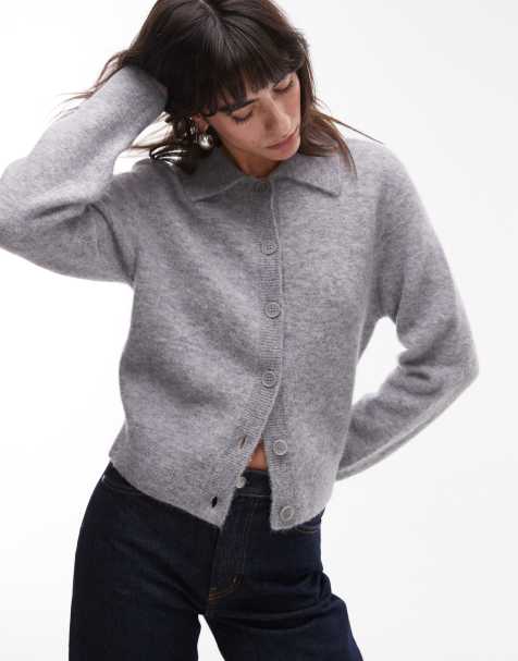 & Other Stories alpaca wool blend cardigan with collar in grey - view 1