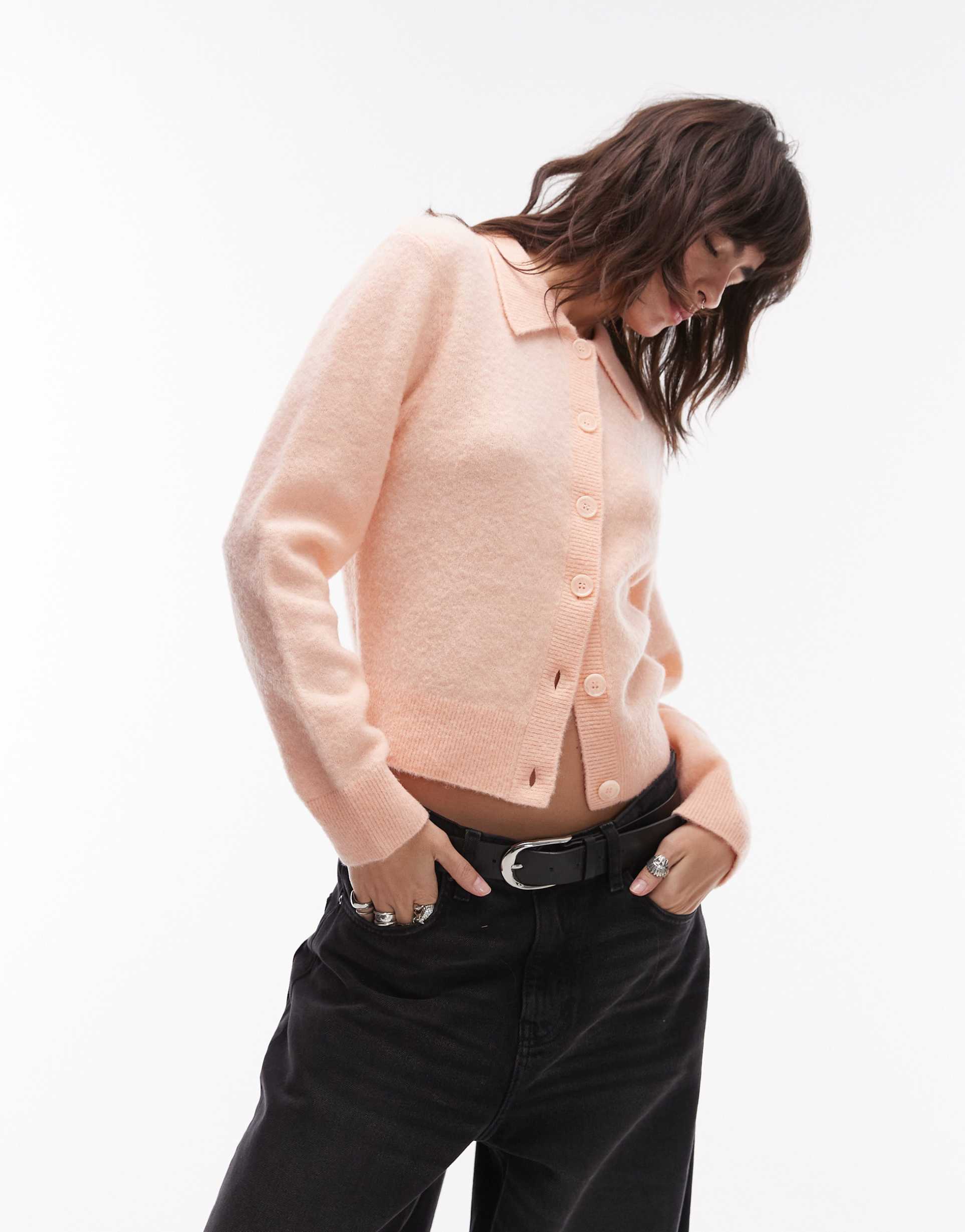 & other stories alpaca wool blend cardigan with collar in light orange