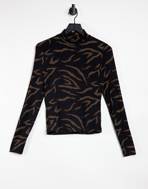 & Other Stories animal print long sleeve top in black