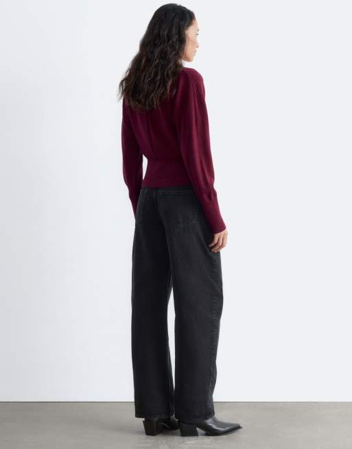 & Other Stories Anja Cut barrel leg jeans with turn up in black, 5 of 5