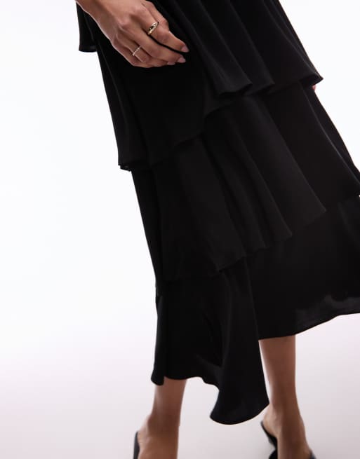 & Other Stories – Ärmelloses, geripptes Midaxikleid aus Jersey und Webstoff in Schwarz mit fließenden Rüschen, 2 von 4
