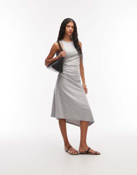 & Other Stories – Ärmelloses Jersey-Kleid in meliertem Grau mit geraffter Taille - view 1