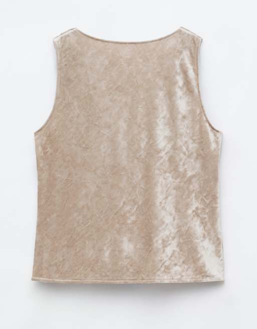 & Other Stories ärmelloses Samtoberteil mit Wasserfall-Rückenausschnitt in Beige, 5 von 5