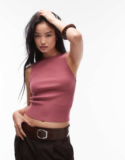 & Other Stories – Ärmelloses Stricktop in Granatapfel-Rosa mit U-Boot-Ausschnitt