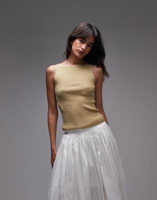 & Other Stories - Ärmelloses Stricktop in Khaki mit U-Boot-Ausschnitt-Grün