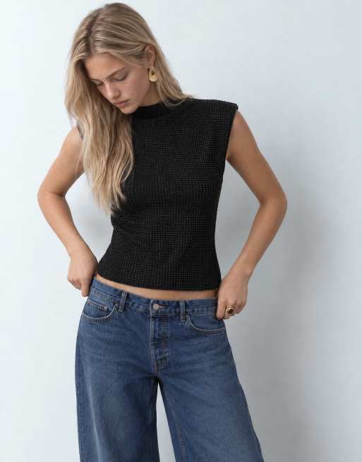 & Other Stories ärmlös topp med ståkrage och markerade axlar i svart, 9 av 10