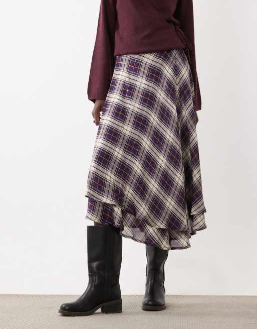 & Other Stories asymetric midi skirt in blue check , 2 of 5