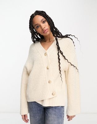 & Other Stories asymmetric button cardigan in off white - ASOS Price Checker
