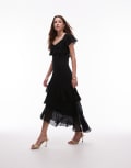 [Other Stories] & Other Stories asymmetric midaxi dress with tiered ruffles in black 36 BLACK