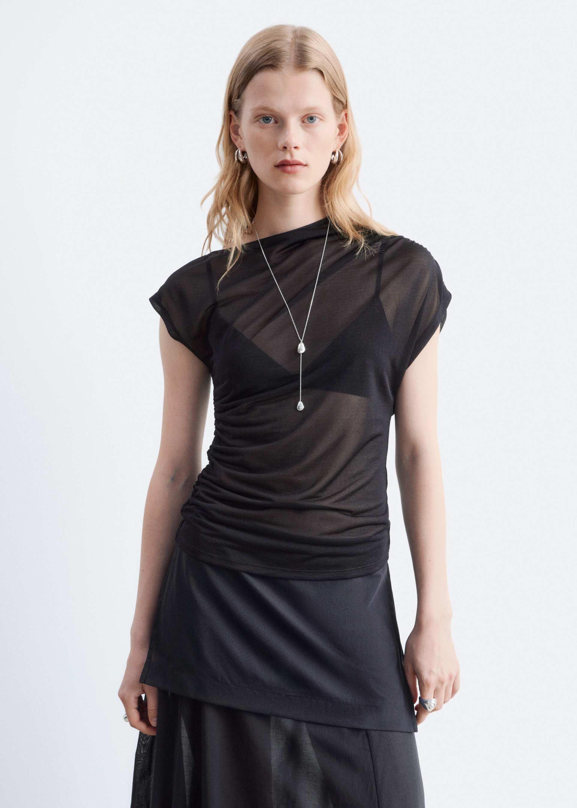 & other stories asymmetric ruched one shoulder top in black