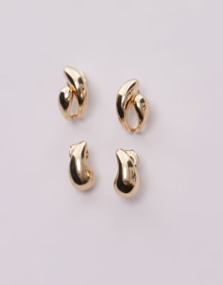 & Other Stories & Other Stories asymmetric small huggie earrings set in gold