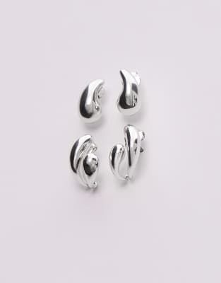 & Other Stories & Other Stories asymmetric small huggie earrings set in silver