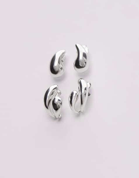 & Other Stories asymmetric small huggie earrings set in silver - view 1