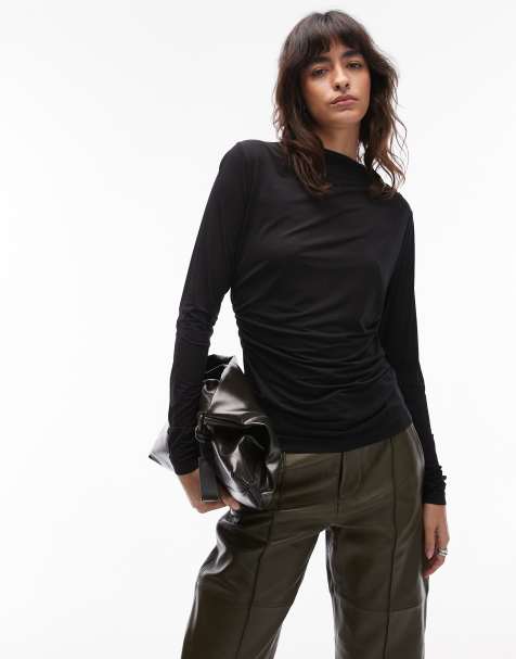 & Other Stories - Asymmetrische gerimpelde jersey top met lange mouwen in zwart - view 1