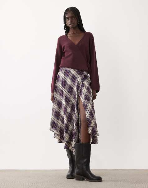 & Other Stories asymmetrische midi-rok in blauw geruit - view 1