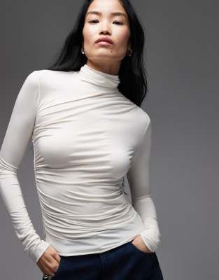 & Other Stories - Asymmetrisches, langärmliges Slim-Fit-Oberteil in Weiß mit Stehkragen