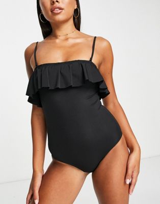 & Other Stories frill bandeau swimsuit in black - ASOS Price Checker