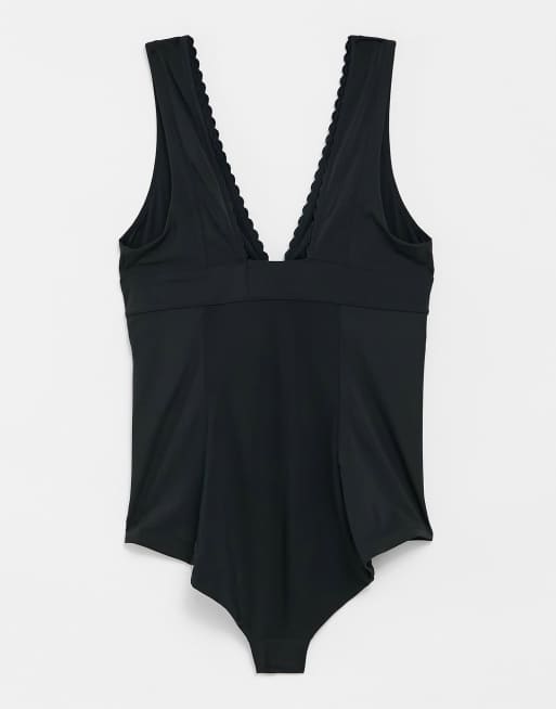 & Other Stories - Badedragt med dyb udskæring med kammusling kant i sort - BLACK, 2 af 4