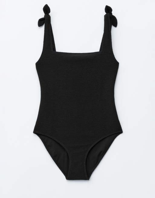 & Other Stories - Badpak van kreukstof met geknoopt detail in zwart