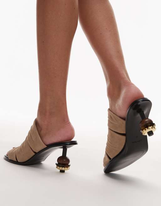 & Other Stories ball detail statement sandalette suede sandals in light beige, 3 of 4
