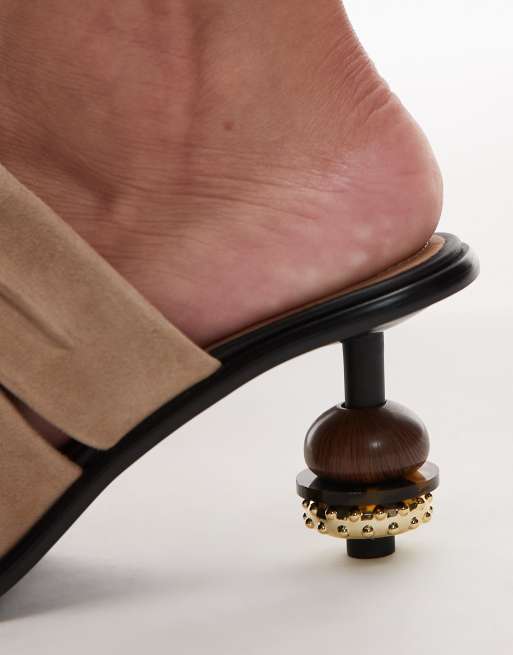 & Other Stories ball detail statement sandalette suede sandals in light beige, 4 of 4