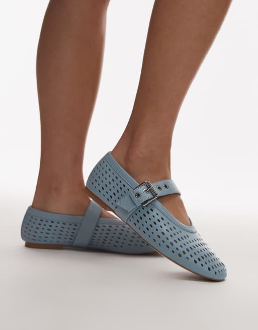 & Other Stories - Ballerine in pelle a rete azzurre con fascetta con fibbia