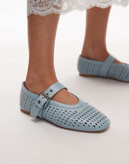 & Other Stories - Ballerines en tulle et cuir avec bride à boucle - Bleu clair, 2 de 4