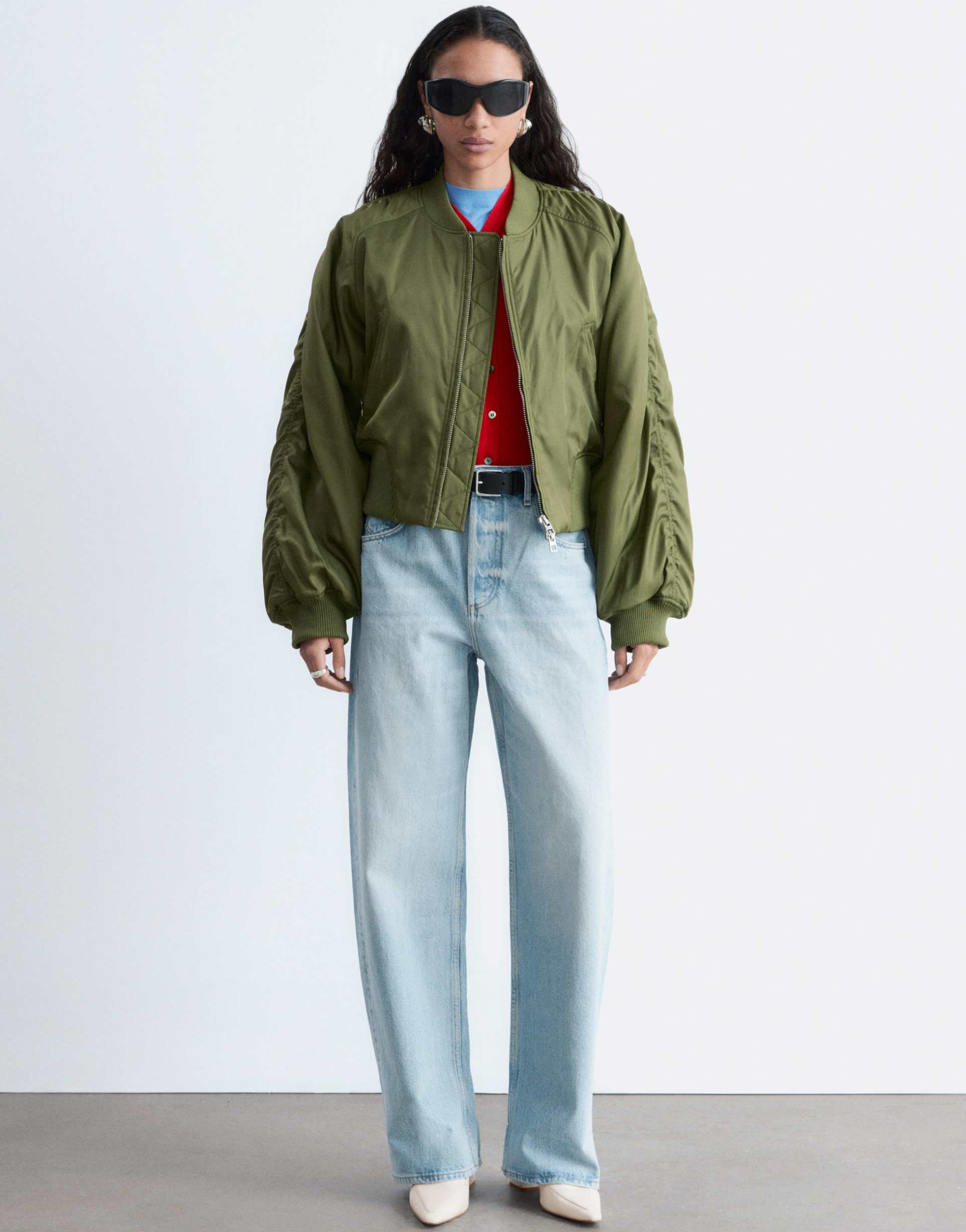 & other stories balloon fit jeans with cuffed hem in light dusty blue wash